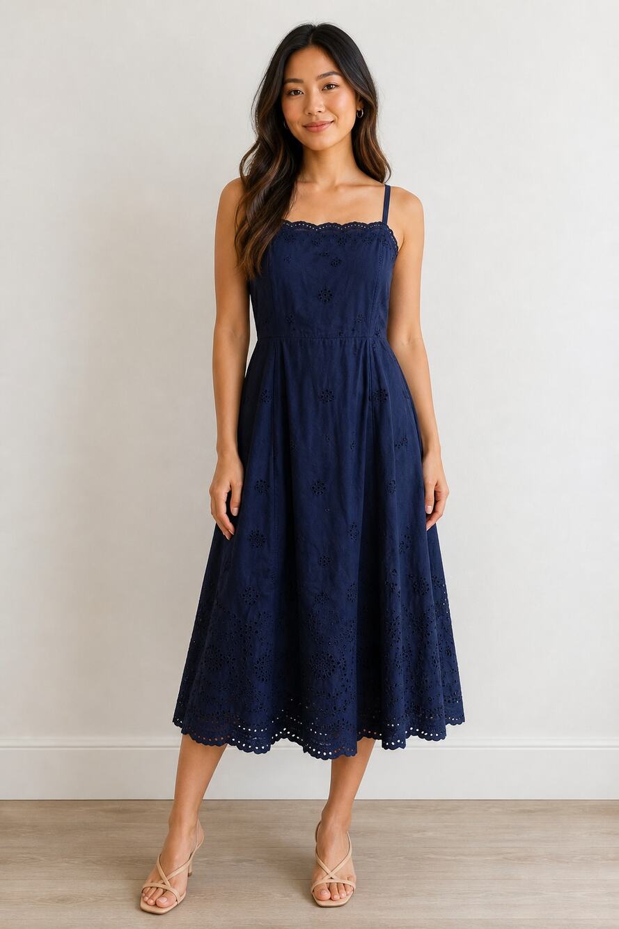 Gap Women's Navy Blue Cotton Eyelet Midi Sundress Size 10